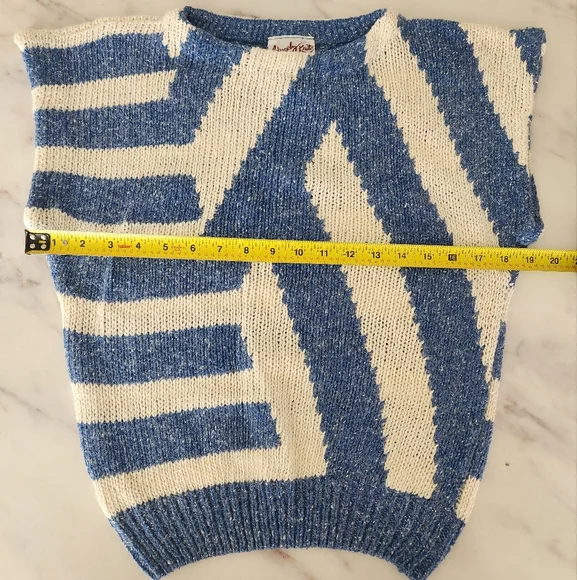 80's 90's Vintage‎ stripe Silk sleeveless cap sleeve sweater - Picture 4 of 7